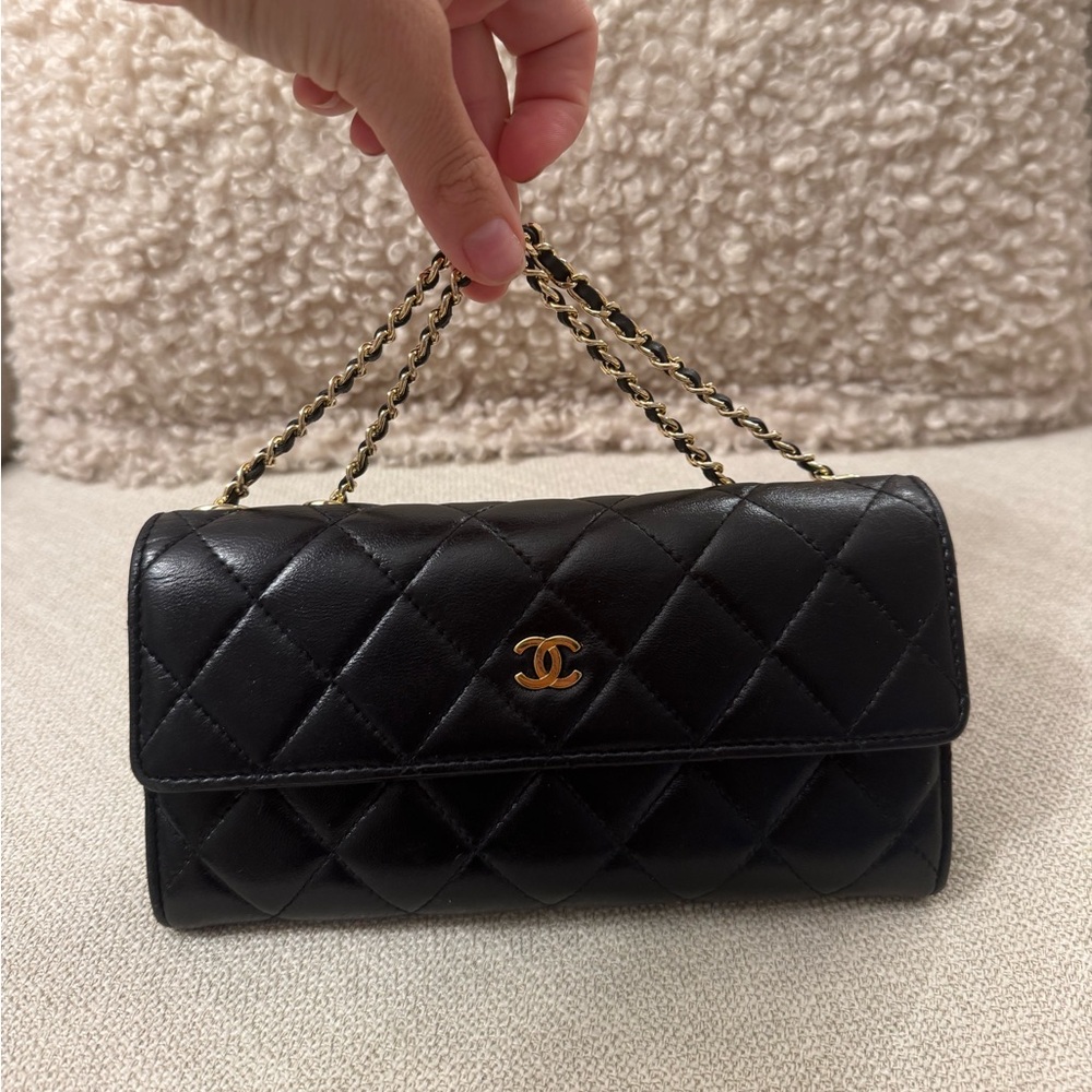 Authentic CHANEL Wallet on Chain Black Quilted Lambskin Gold Chain WOC - Picture 14 of 17